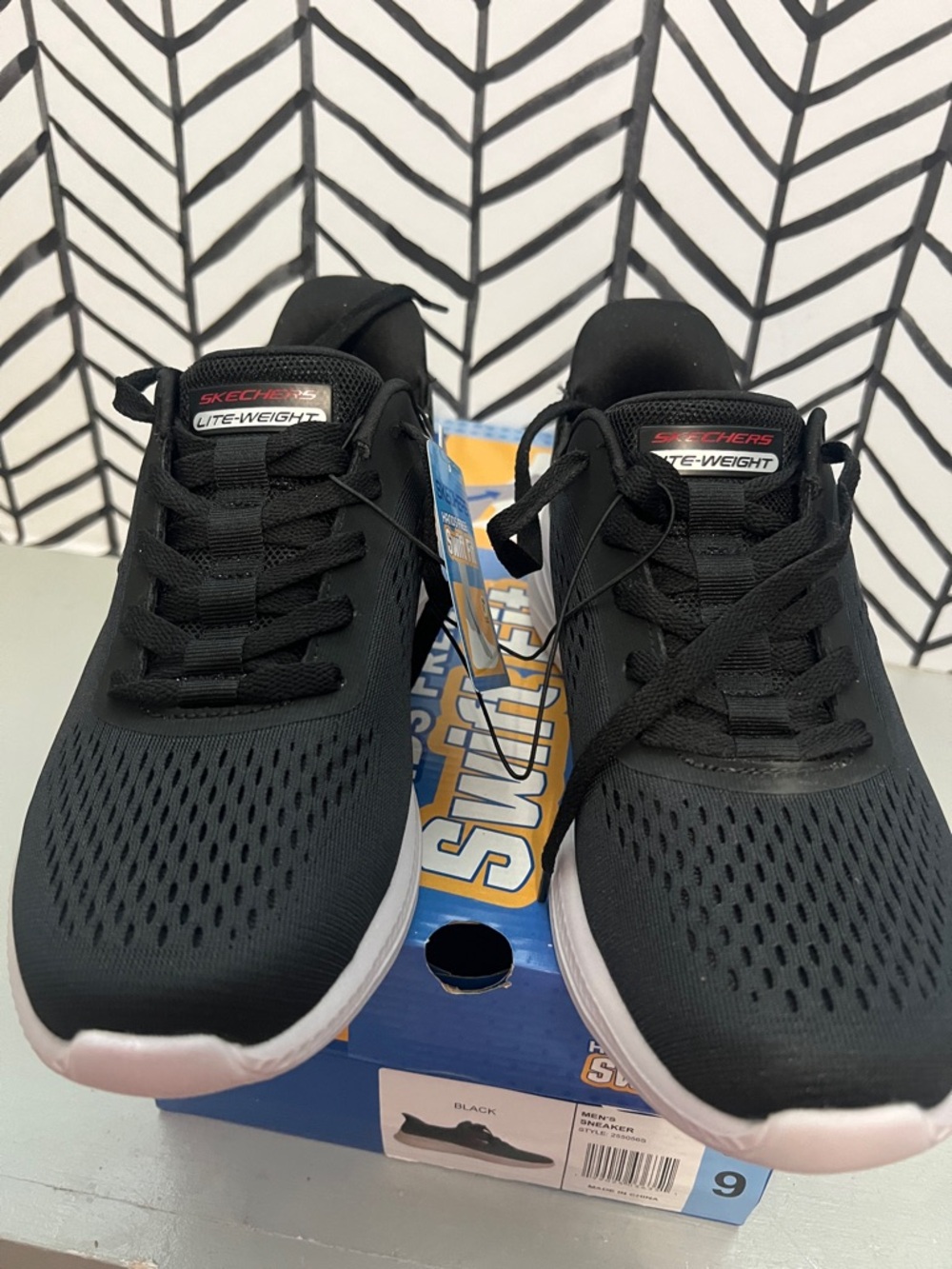 Skechers Black and White Lite-Foam Swift Fit Men's Athletic Sneakers - Picture 3 of 6